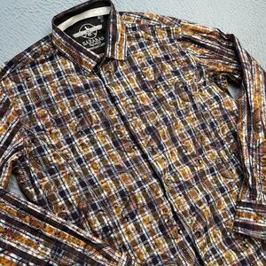 Barabas Shirt‎ Mens Large Paisley Plaid Button Up Mercerized Cotton Party Artsy